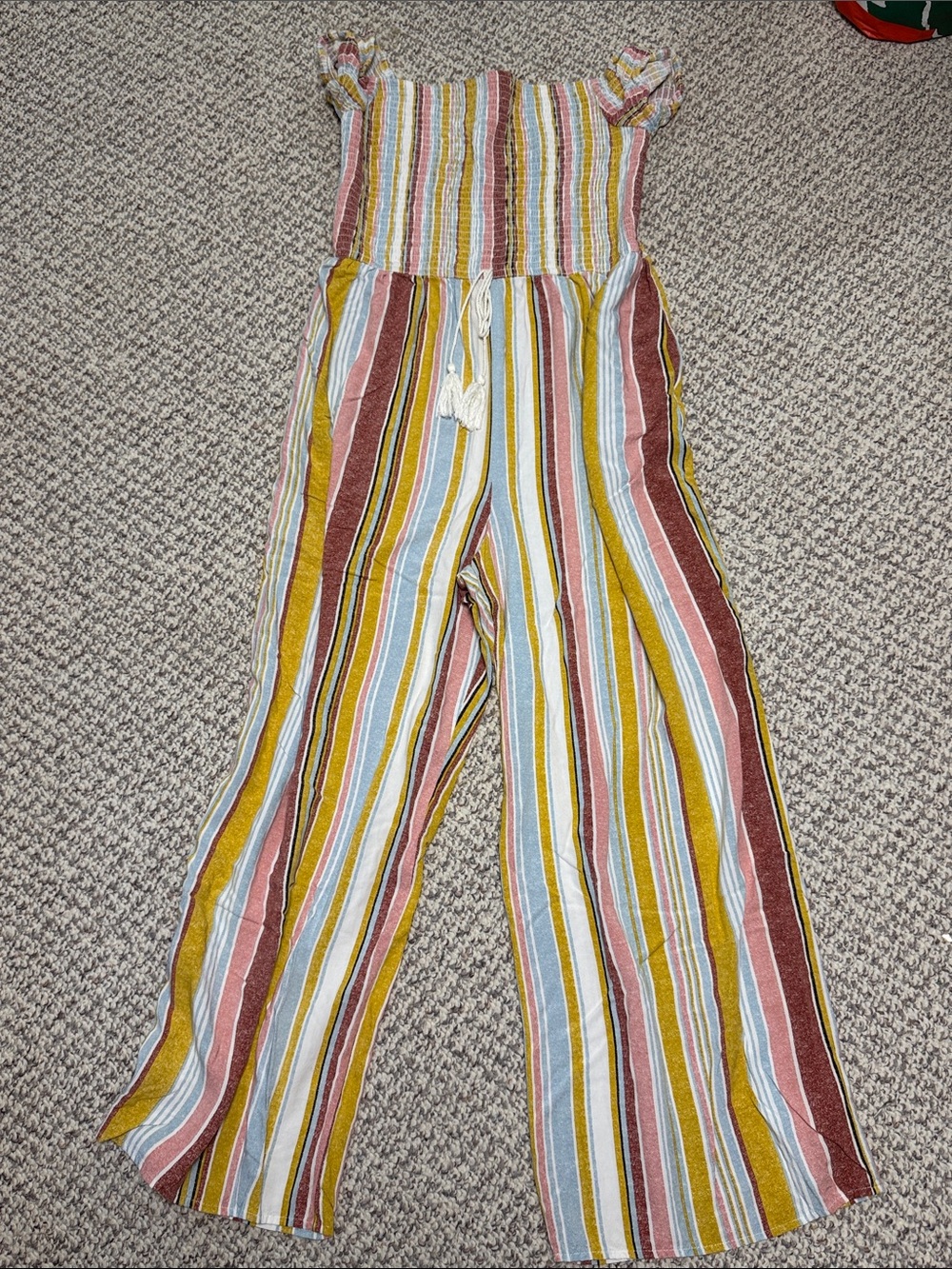 Xhilaration Striped Wide-Leg Jumpsuit in Mustard, Rust & Blue